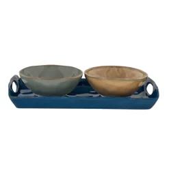 Moderne|Services De Table En Porcelaine>Easy Life coffret de plateau 28×14 cm avec 2 bols Ø 12 cm en porcelaine, INTERIOR