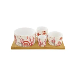 Services De Table En Porcelaine|Coral Reef>Easy Life Ensemble apéritif avec 4 bols et plateau CORAL REEF