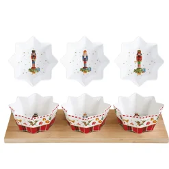 Noël|Services De Table En Porcelaine>Easy Life Ensemble apéritif avec 3 bols et base en bambou Vintage NUTCRACKER