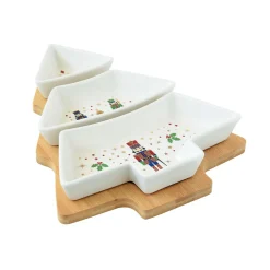 Noël|Services De Table En Porcelaine​>Easy Life Ensemble apéritif avec 3 bols en porcelaine et plateau en bambou NUTCRACKER