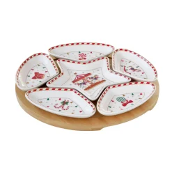 Noël|Services De Table En Porcelaine​>Easy Life Ensemble apéritif avec 6 bols et base en bambou CHRISTMAS WONDERLAND