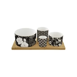 Coffret Cadeau|Services De Table En Porcelaine​>Easy Life Ensemble apéritif avec 4 bols et plateau en bambou ART DECO & FLOWERS