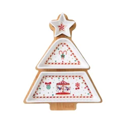 Noël|Services De Table En Porcelaine>Easy Life Ensemble apéritif avec 3 bols et plateau en bambou de 21×25 cm CHRISTMAS WONDERLAND