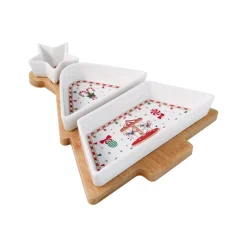 Noël|Services De Table En Porcelaine​>Easy Life Ensemble apéritif avec 3 bols et plateau en bambou de 21×25 cm CHRISTMAS WONDERLAND