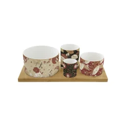 Coffret Cadeau|Services De Table En Porcelaine​>Easy Life Ensemble apéritif avec 4 bols et plateau en bambou KIMONO
