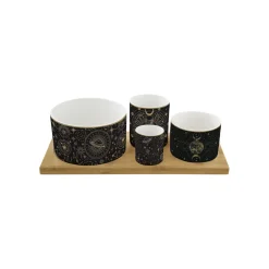 Coffret Cadeau|Services De Table En Porcelaine​>Easy Life Ensemble apéritif en bambou avec 4 bols en porcelaine, dans une boîte cadeau CELESTIAL