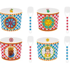 Ethnique|Services De Table En Porcelaine>Easy Life Ensemble de 4 bols à glace avec cuillèresSICILY