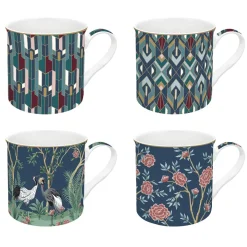 Coffret Cadeau|Petit Dejeuner>Easy Life Ensemble de 4 mugs de 300 ml en porcelaine fine China, dans une boîte cadeau MANDALAY