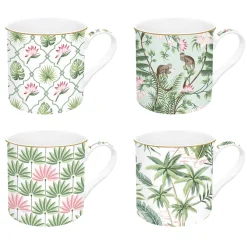 Coffret Cadeau|Petit Dejeuner>Easy Life Ensemble de 4 mugs en porcelaine fine china de 300 mlWild TROPICAL