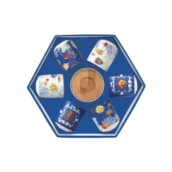Coffret Cadeau|Petit Dejeuner>Easy Life Ensemble de 6 petites tasses à espresso avec soucoupes en bambou AQUARIUM