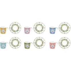 Romantique|Petit Dejeuner>Easy Life Ensemble de 6 petites tasses à café avec soucoupes SPRING PARADE