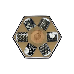 Coffret Cadeau|Petit Dejeuner>Easy Life Ensemble de 6 petits verres à café avec soucoupes en bambouART DECO & FLOWERS