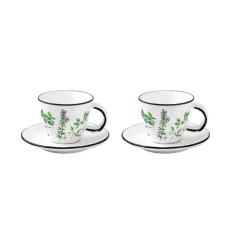 Quotidienne|Petit Dejeuner>Easy Life Ensemble de 2 tasses à café avec soucoupes, 120 ml en porcelaine HERBARIUM