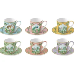 Ethnique|Petit Dejeuner>Easy Life Ensemble de 6 tasses à café avec soucoupes PARADIS SAUVAGE