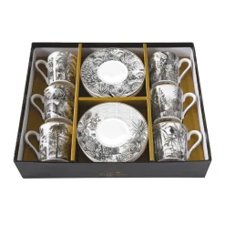 Coffret Cadeau|Moderne>Easy Life Ensemble de 6 tasses à café de 100 ml avec soucoupes en porcelaine RETRO JUNGLE