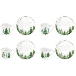 Petit Dejeuner|Festive Trees>Easy Life Ensemble de 4 tasses à café avec soucoupe FESTIVE TREES