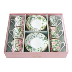 Coffret Cadeau|Petit Dejeuner>Easy Life Ensemble de 6 tasses à espresso de 100 ml avec soucoupes Wild TROPICAL