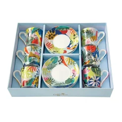 Coffret Cadeau|Petit Dejeuner>Easy Life Ensemble de 6 tasses à espresso de 100 ml avec soucoupes TROPICAL VIBES