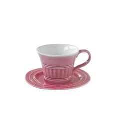 Moderne|Petit Dejeuner>Easy Life Ensemble de 6 tasses à thé de 250 ml avec soucoupes en porcelaine DEEP PINK