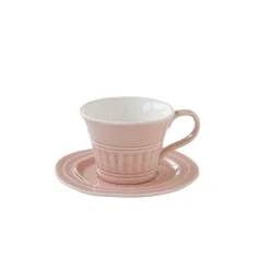 Moderne|Petit Dejeuner>Easy Life Ensemble de 6 tasses à thé de 250 ml avec soucoupes en porcelaine LIGHT PINK