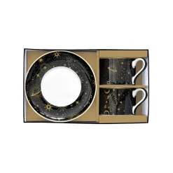 Coffret Cadeau|Petit Dejeuner>Easy Life Ensemble de 2 tasses de 240 ml avec soucoupes en porcelaine, dans une boîte cadeau CELESTIAL
