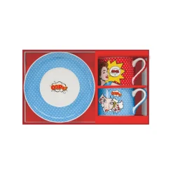Coffret Cadeau|Petit Dejeuner>Easy Life Ensemble de 2 tasses de 240 ml avec soucoupes POP ART