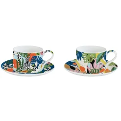 Coffret Cadeau|Petit Dejeuner>Easy Life Ensemble de 2 tasses de 240 ml avec soucoupes TROPICAL VIBES