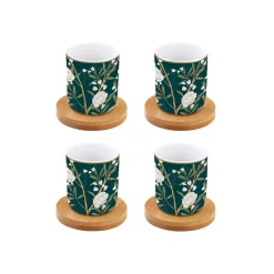 Petit Dejeuner|Royal Peonies>Easy Life Ensemble de 4 verres à café avec soucoupes ROYAL PEONIES