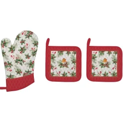Noël|Christmas Berries>Easy Life Ensemble textile de cuisine – 1 gant et 2 maniques CHRISTMAS BERRIES