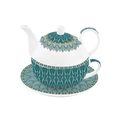 Coffret Cadeau|Petit Dejeuner>Easy Life Ensemble thé pour une personne, 350 ml en porcelaine ART DECO GREEN
