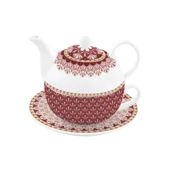 Coffret Cadeau|Petit Dejeuner>Easy Life Ensemble thé pour une personne, 350 ml en porcelaine ART DECO Burgundi