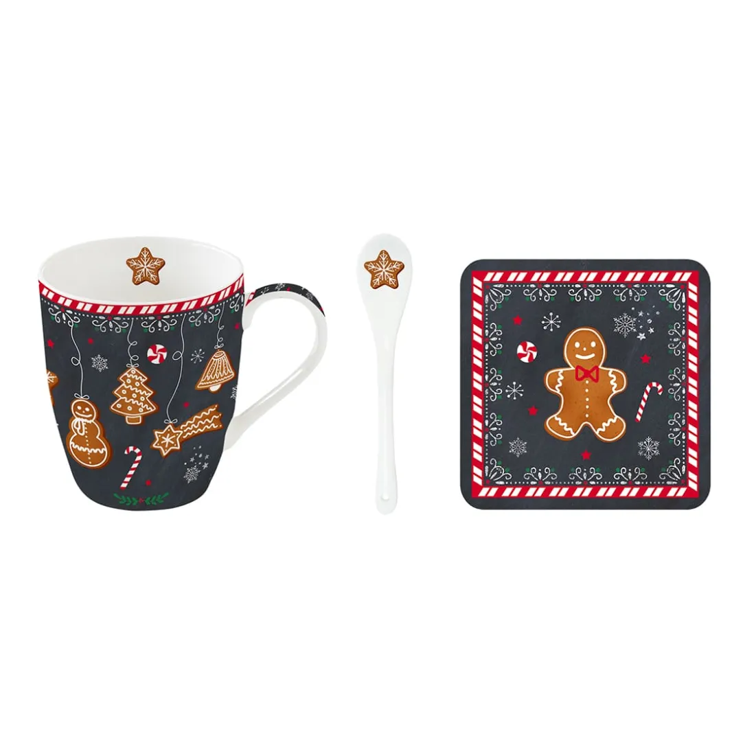 Noël|Petit Dejeuner>Easy Life Mug avec cuillère et sous-verre GINGERBREAD