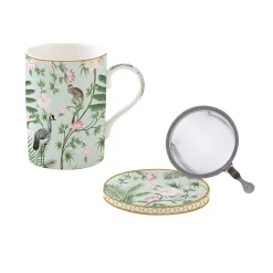 Coffret Cadeau|Petit Dejeuner>Easy Life Mug et sous-verre en porcelaine avec infuseur 350 ml Wild TROPICAL