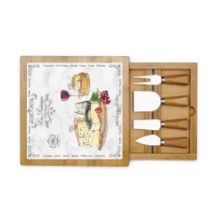 Quotidienne|Cuisine>Easy Life Planche à fromage en bambou avec plateau en verre et couteaux LES FROMAGES