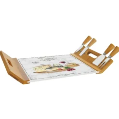 Quotidienne|Cuisine>Easy Life Plateau à fromage 44×28 en bambou avec base en verre et 4 couteaux LES FROMAGES