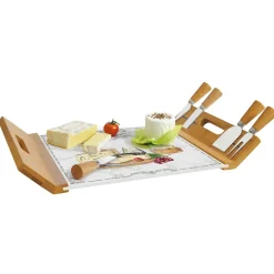 Quotidienne|Cuisine>Easy Life Plateau à fromage 44×28 en bambou avec base en verre et 4 couteaux LES FROMAGES