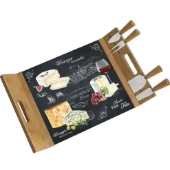 Quotidienne|Cuisine>Easy Life Plateau à fromage en bambou avec base en verre et 4 couteaux WORLD OF CHEESE