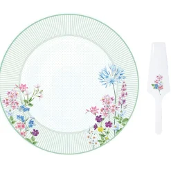 Romantique|Services De Table En Porcelaine​>Easy Life Plateau à gâteau avec spatule FLORAISON