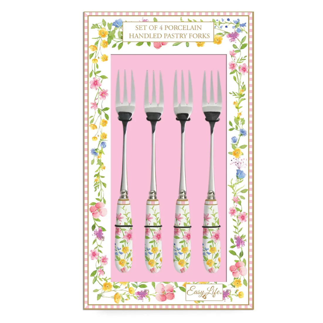 Services De Table En Porcelaine|Happy Easter>Easy Life Set 4 fourchettes à dessert avec manche en porcelaine en c.b. HAPPY EASTER