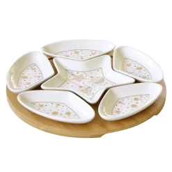 Noël|Services De Table En Porcelaine​>Easy Life Set apéritif Ø 25 cm avec 6 bols en porcelaine et base en bambouCHRISTMAS LIGHTs