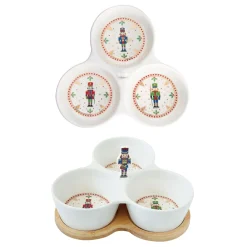 Noël|Services De Table En Porcelaine​>Easy Life Set apéritif avec 3 bols en porcelaine et support en bambou NUTCRACKER
