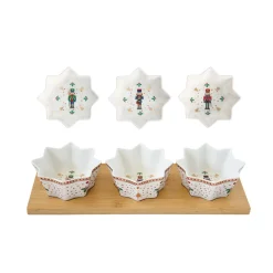 Noël|Services De Table En Porcelaine​>Easy Life Set apéritif avec 3 bols en porcelaine et support en bambou NUTCRACKER