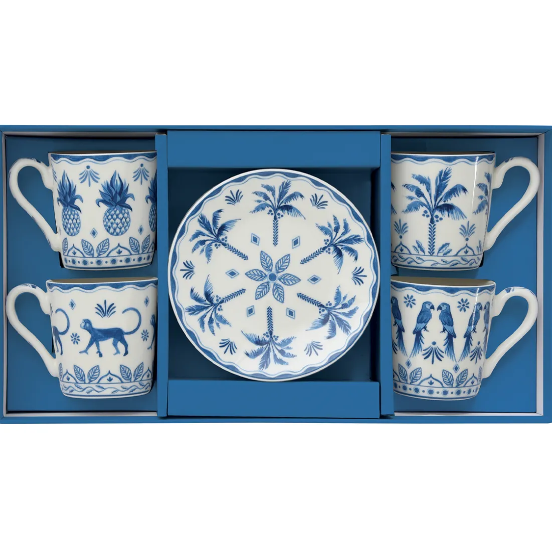 Ethnique|Petit Dejeuner>Easy Life Set de 4 tasses à café avec soucoupes bleues EXOTIC VIBES