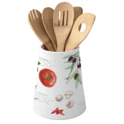 Cuisine|Home & Kitchen>Easy Life Set de 5 ustensiles de cuisine en bambou avec support en porcelaine HOME & KITCHEN