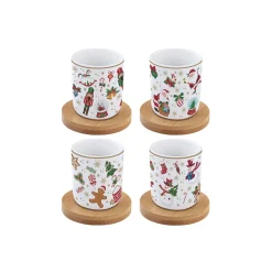 Noël|Petit Dejeuner>Easy Life Set de 4 verres à café avec soucoupes CHRISTMAS FRIENDS