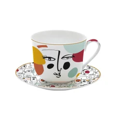 Coffret Cadeau|Petit Dejeuner>Easy Life Tasse à petit-déjeuner avec soucoupe, 400 ml en porcelaine MODERNISM