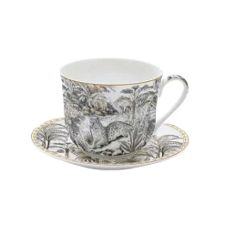 Coffret Cadeau|Moderne>Easy Life Tasse à petit-déjeuner de 400 ml avec assiette en porcelaine fine china RETRO JUNGLE