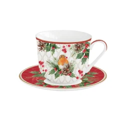 Noël|Petit Dejeuner>Easy Life Tasse de petit déjeuner avec soucoupe CHRISTMAS BERRIES