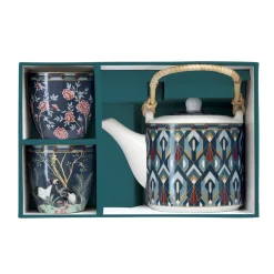 Coffret Cadeau|Petit Dejeuner>Easy Life Théière de 600 ml avec 2 tasses en porcelaine, dans une boîte cadeau MANDALAY