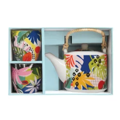 Coffret Cadeau|Petit Dejeuner>Easy Life Théière de 600 ml avec 2 tasses TROPICAL VIBES